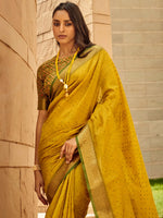 Saree Mall Women's  Blend Mustard Woven Design Designer Saree With Blouse Piece-PATOLA1105