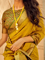 Saree Mall Women's  Blend Mustard Woven Design Designer Saree With Blouse Piece-PATOLA1105