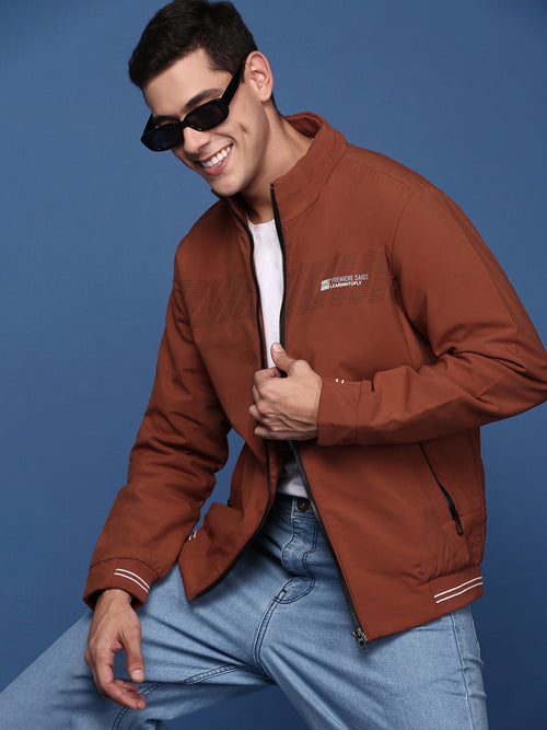 Men Solid Rust Bomber Jacket-PC-31207-Rust