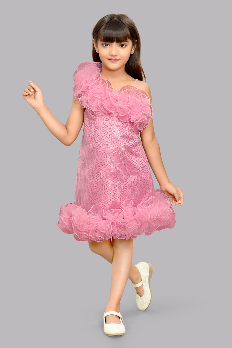 Pink Chick Sequined  A- Line  Party Dress
