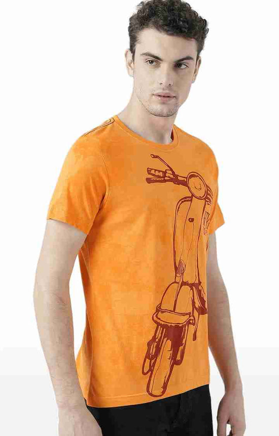 Huetrap Orange Mens Short Sleeve Graphic Printed Tshirt-HT17MKGRABZO00539