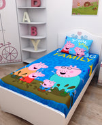 Athom Living Family Peppa Pig Digital Printed Cotton Kids Single Bedsheet 147x223 cm with Pillow Cover-PEP-03-243-S