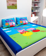 Athom Living Smile Peppa Pig Digital Printed Cotton Kids Double Bedsheet 270x270 cm with 2 Pillow Cover-PEP-03-244-D