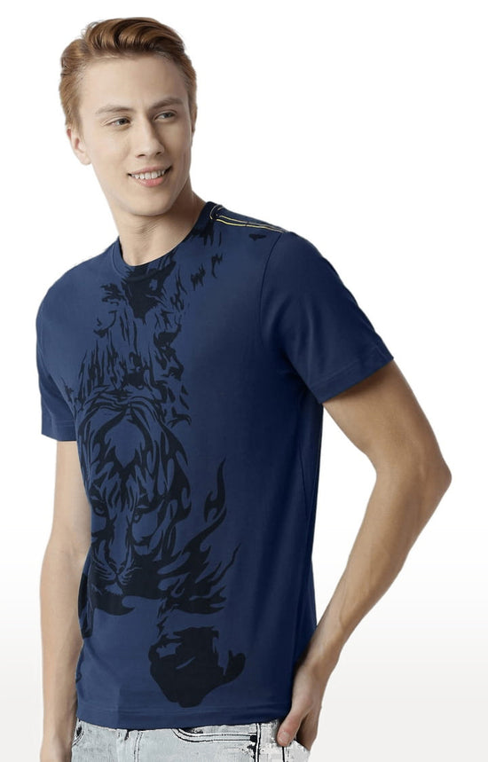 Huetrap Blue Mens Short Sleeve Graphic Printed Tshirt-HT15MKGRALNY00004