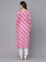 Women's Lehriya Printed & Embroidered Rayon Straight Kurta-PINKNISAR36