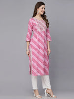 Women's Lehriya Printed & Embroidered Rayon Straight Kurta-PINKNISAR36