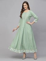 Women's Green Printed & Embroidered Rayon Anarkali Kurta