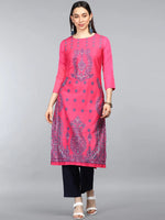 Ahika PolyCrepe Printed Pink Kurta