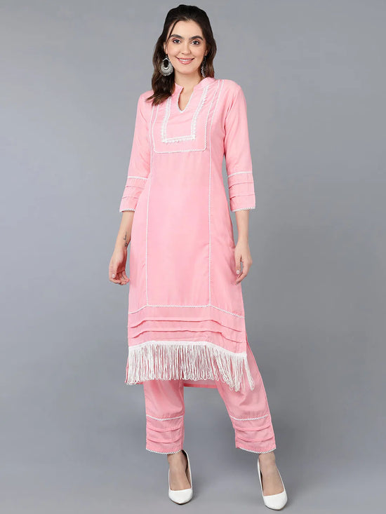 Poly Silk Pink Solid Kurta Pant With