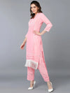 Poly Silk Pink Solid Kurta Pant With