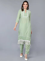 Poly Silk Green Solid Kurta Pant With