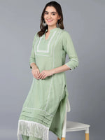 Poly Silk Green Solid Kurta Pant With