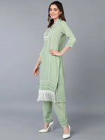 Poly Silk Green Solid Kurta Pant With