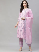 Ahika Women Pink Floral Printed Regular Kurta With Palazzos Dupatta