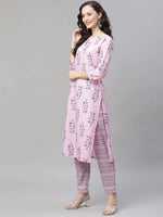 Ahika Women Pink Floral Printed Regular Kurta With Palazzos Dupatta