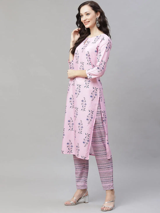 Ahika Women Pink Floral Printed Regular Kurta With Palazzos Dupatta