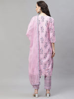 Ahika Women Pink Floral Printed Regular Kurta With Palazzos Dupatta