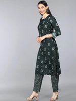 Ahika Women Green Poly Crepe Printed Straight Kurta Pant Set With Dupatta