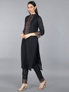 Ahika Women Black Poly Silk Embroidered Straight Kurta Pant Set With Dupatta