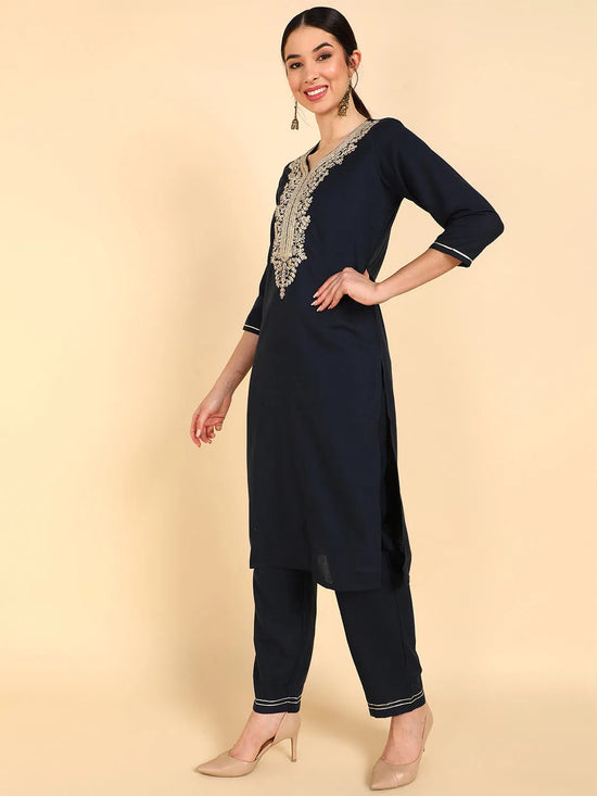 Ahika Poly Silk Embroidered Kurta Trousers With-PKSKD1227A_XS