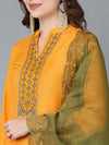 Ahika Women Mustard Embroidered Kurta Trousers With Dupatta 2