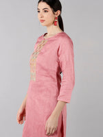 Ahika Women Pink Solid Embroidered Kurta Trousers With Dupatta