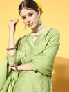 Ahika Women Green Poly Chanderi Woven Design Straight Kurta Sharara Set With Dupatta