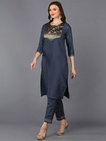 Poly Silk Grey Embroidered Straight Kurta Pant