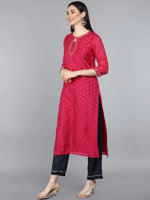 Ahika Women Pink Solid Woven Design Kurta Trousers With Dupatta