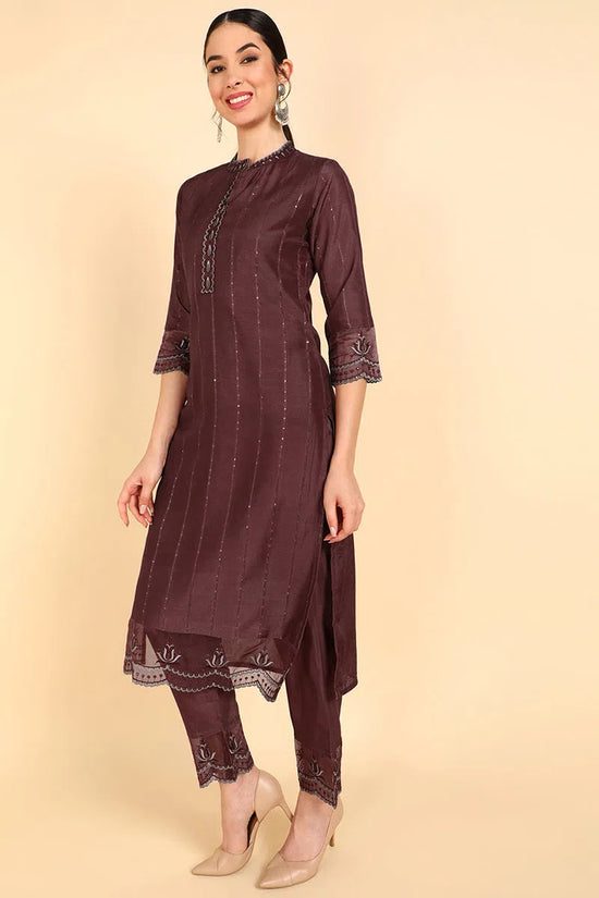 Ahika Poly Silk Solid Embroidered Kurta Trousers-PKSKD1387_XS