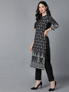 Ahika Women Black Polyester Printed Straight Kurta Pant Set With Dupatta