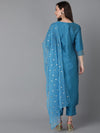 Ahika Women Blue Poly Silk Embroidered Straight Kurta Pant Set With Dupatta
