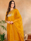 Ahika Women Mustard Poly Silk Yoke Design Kurta Trousers With Dupatta