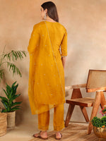 Ahika Women Mustard Poly Silk Yoke Design Kurta Trousers With Dupatta