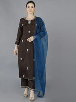 Ahika Women Grey Silk Blend Embroidered