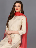 Silk Blend Beige Embroidered Straight Kurta Pant