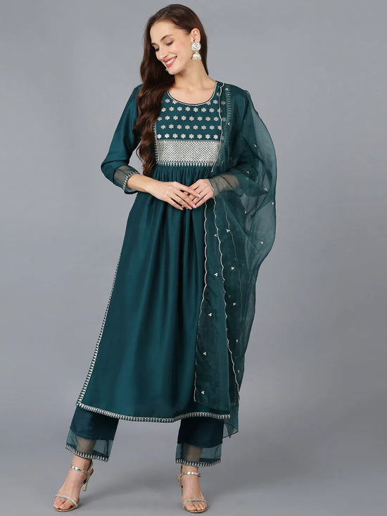 Ahika Women Silk Blend Embroidered Solid Kurta-PKSKD1720_XS