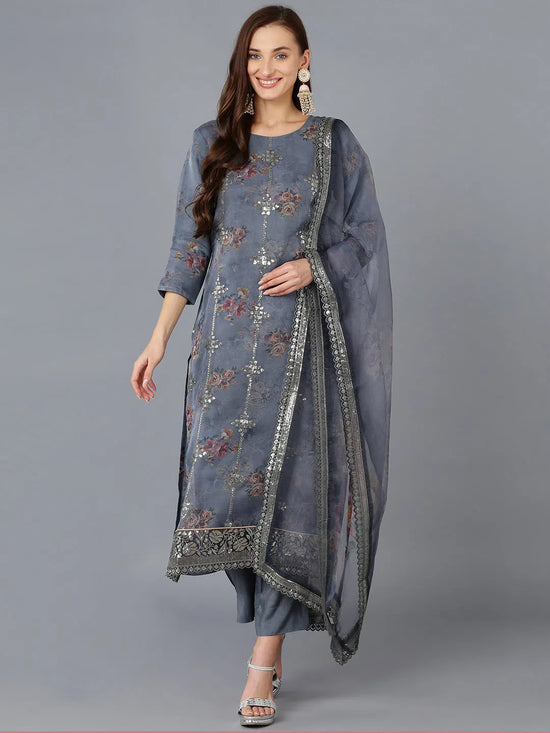 Ahika Women Organza Embroidered Floral Printed Kurta-PKSKD1753_XS