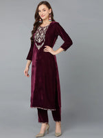 Ahika Women Velvet Yoke Design Kurta Trouser-PKSKD1766_XS