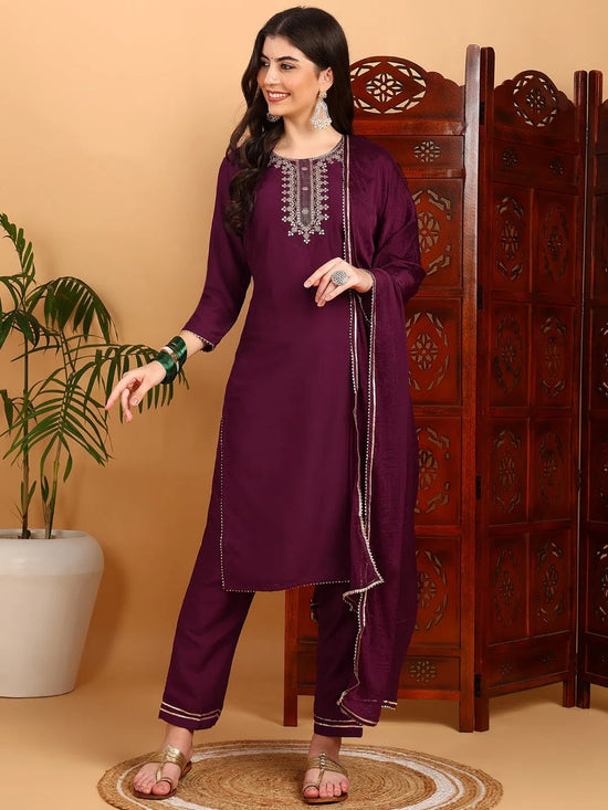 Ahika Women Silk Blend Embroidered Kurta Trouser-PKSKD1771_XS