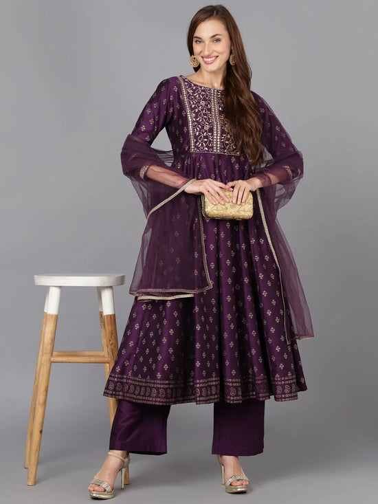 Ahika Women Silk Blend Embroidered Kurta Trouser-PKSKD1773_XS