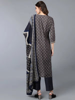 Silk Blend Grey Printed Straight Kurta Pant-PKSKD1790A_XS