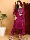 Silk Blend Purple Embroidered Straight Kurta Pant