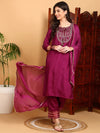 Silk Blend Purple Embroidered Straight Kurta Pant