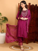 Silk Blend Purple Embroidered Straight Kurta Pant