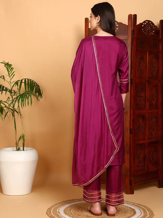 Silk Blend Purple Embroidered Straight Kurta Pant