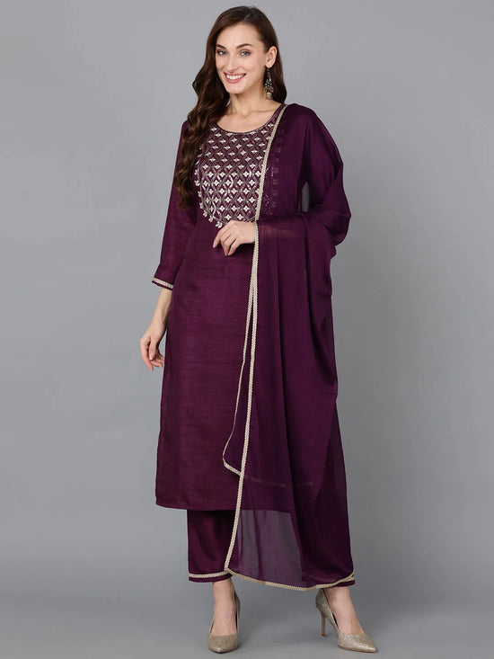 Ahika Women Silk Blend Embroidered Kurta Trouser-PKSKD1812_XS