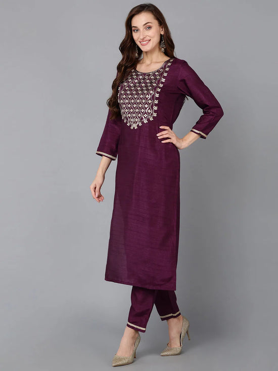 Ahika Women Silk Blend Embroidered Kurta Trouser-PKSKD1812_XS