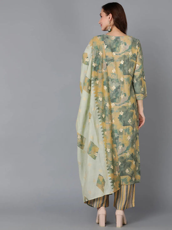 Ahika Women Silk Blend Printed Abstract Embroidered