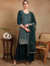 Ahika Women Green Silk Blend Embroidered Straight Kurta Sharara Set With Dupatta